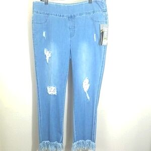 Slim-Sation Cropped Ankle Jeans destroyed lace light wash frayed hem skinny NEW